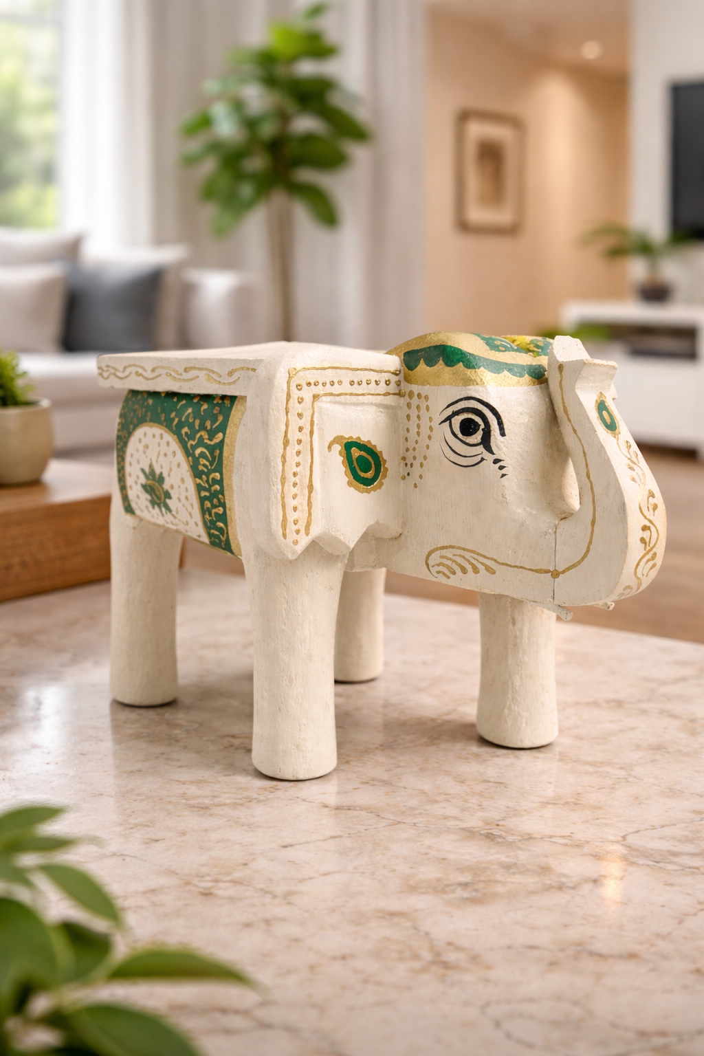 Handpainted Wooden Elephant Side Table