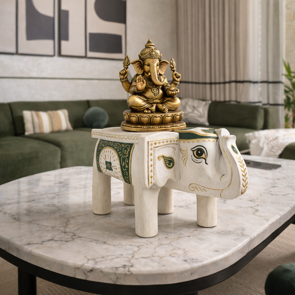 Handpainted Wooden Elephant Side Table