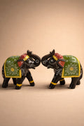 Handpainted Wooden Elephant Showpiece – Set of 2