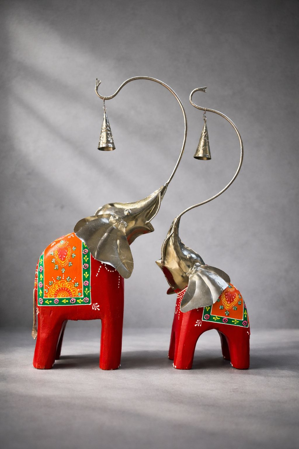 Handpainted Elephant Bell Décor – Set of 2