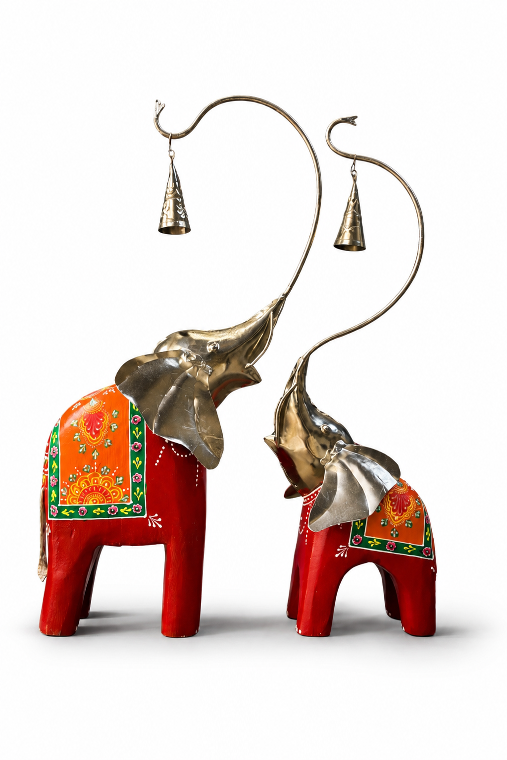 Handpainted Elephant Bell Décor – Set of 2
