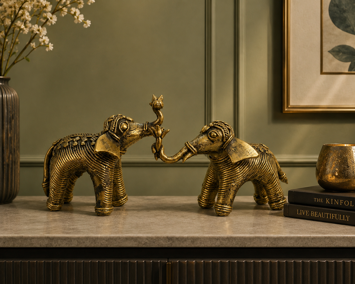 Dhokra Elephant with Lotus Décor Figurine