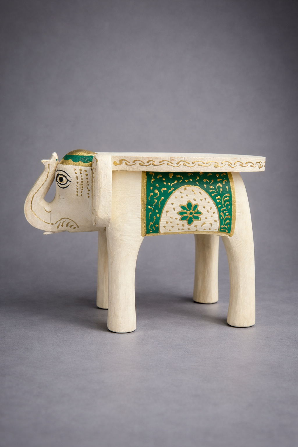 Handpainted Wooden Elephant Side Table