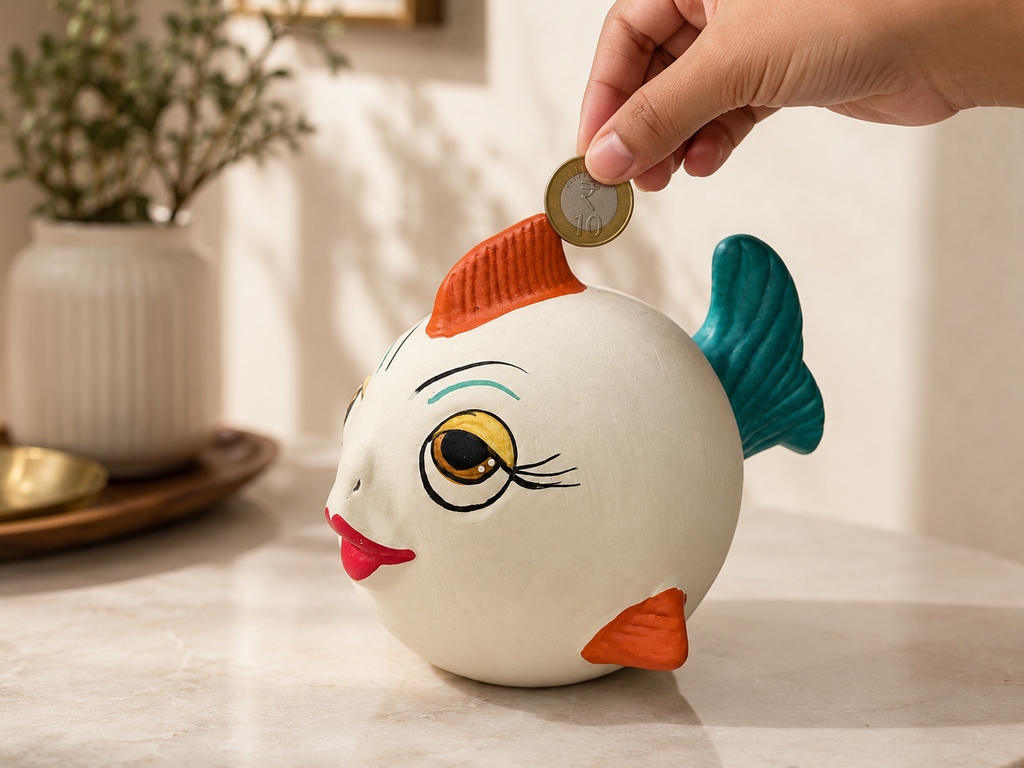 Handpainted Fish Terracotta Piggy Bank