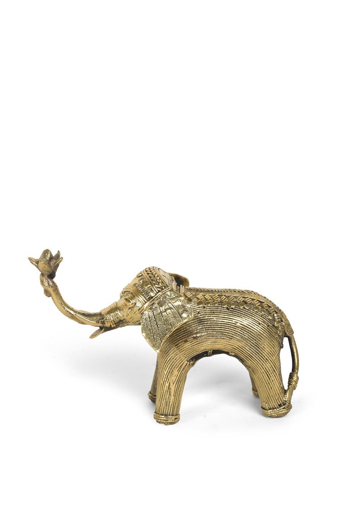 Dhokra Elephant with Lotus Décor Figurine