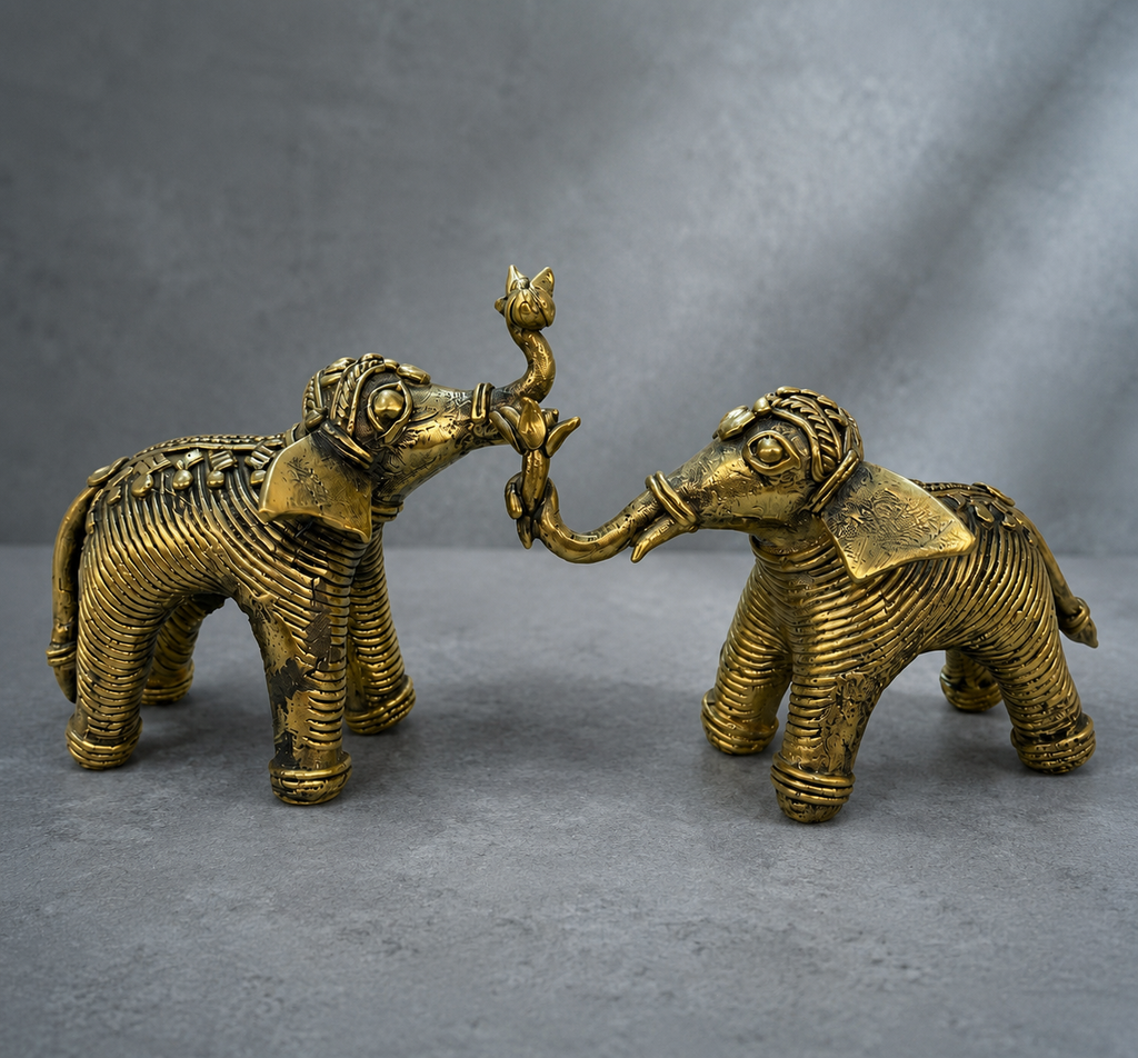 Dhokra Elephant with Lotus Décor Figurine