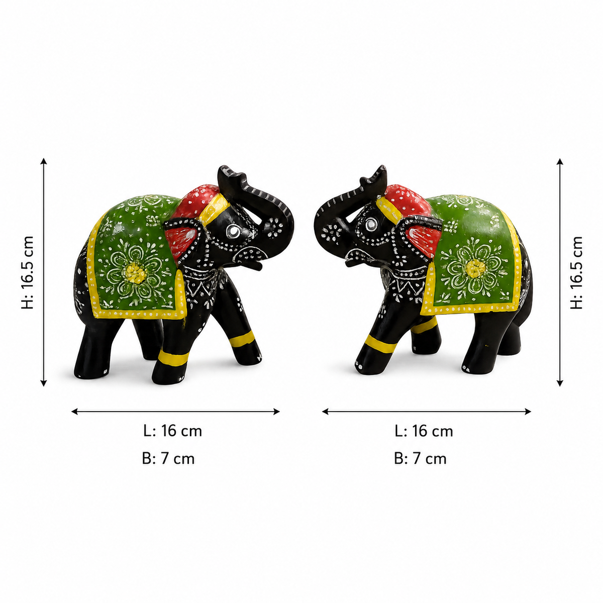 Handpainted Wooden Elephant Showpiece – Set of 2