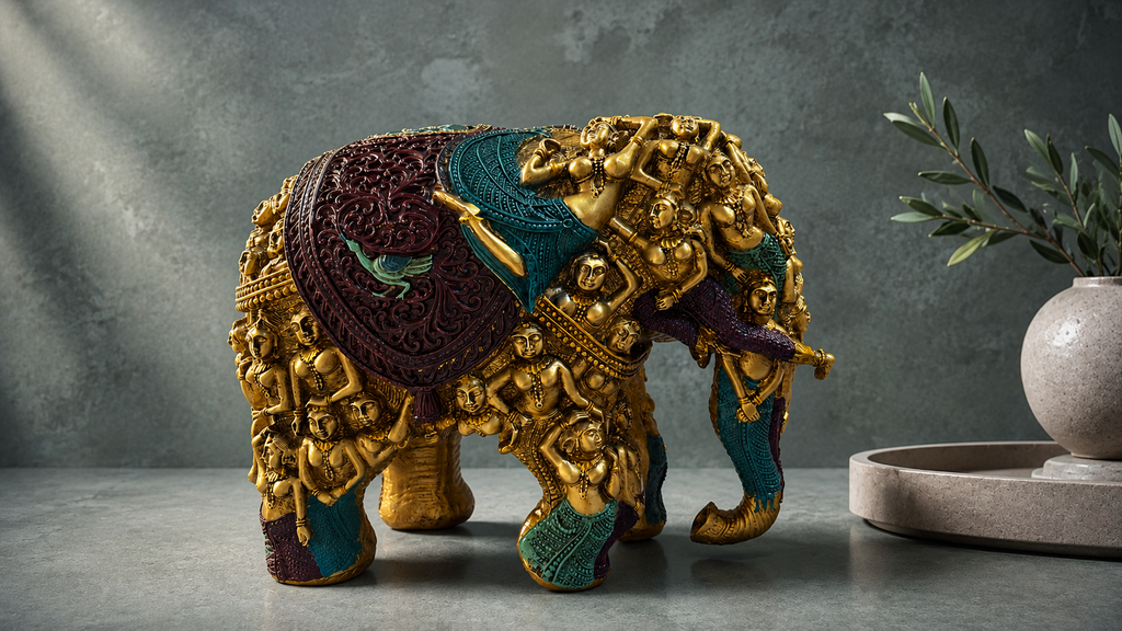 Ornate Elephant Showpiece with Antique Metal Finish