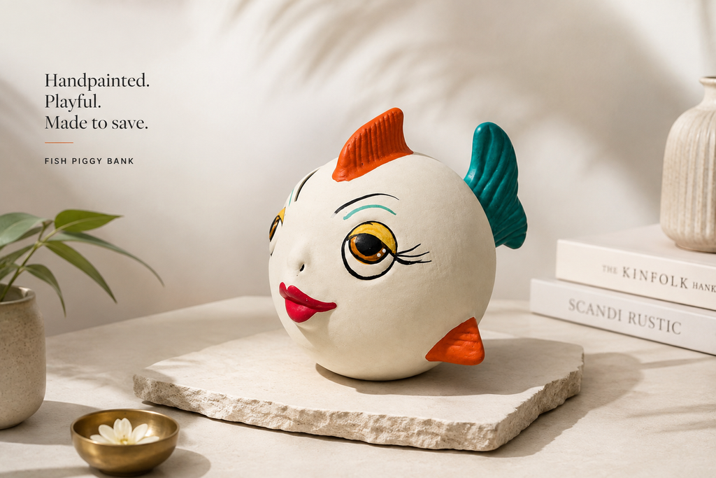 Handpainted Fish Terracotta Piggy Bank