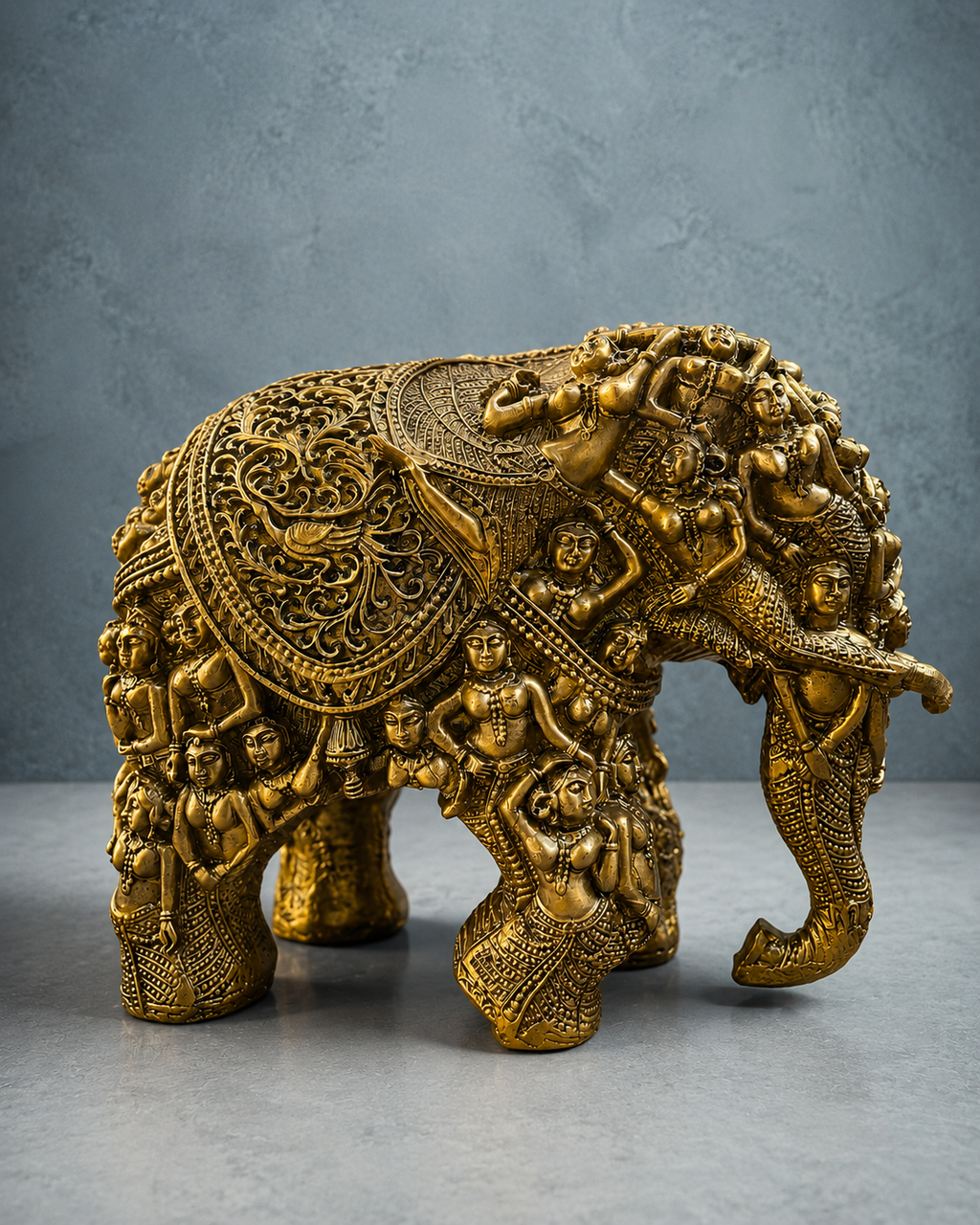 Ornate Elephant Showpiece with Antique Metal Finish