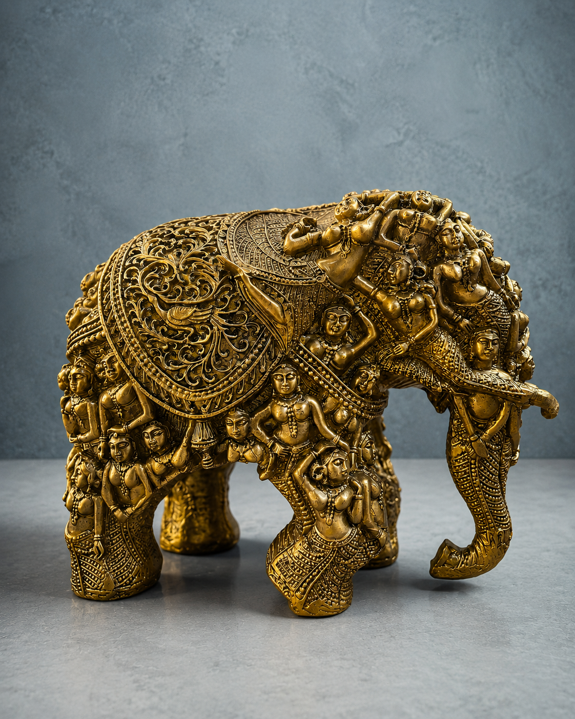 Ornate Elephant Showpiece with Antique Metal Finish