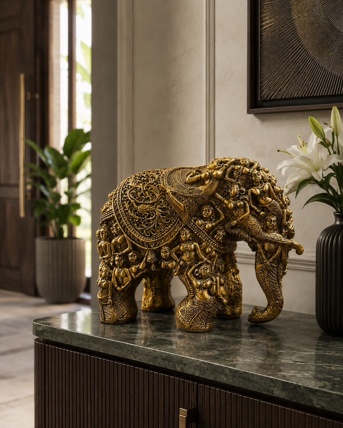 Ornate Elephant Showpiece with Antique Metal Finish